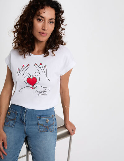 Kurzes T-Shirt weiss damen