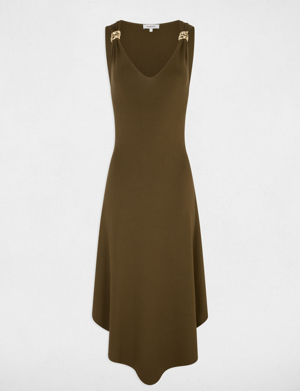 Strickkleid mit V-Ausschnitt khakigr&uuml;n damen