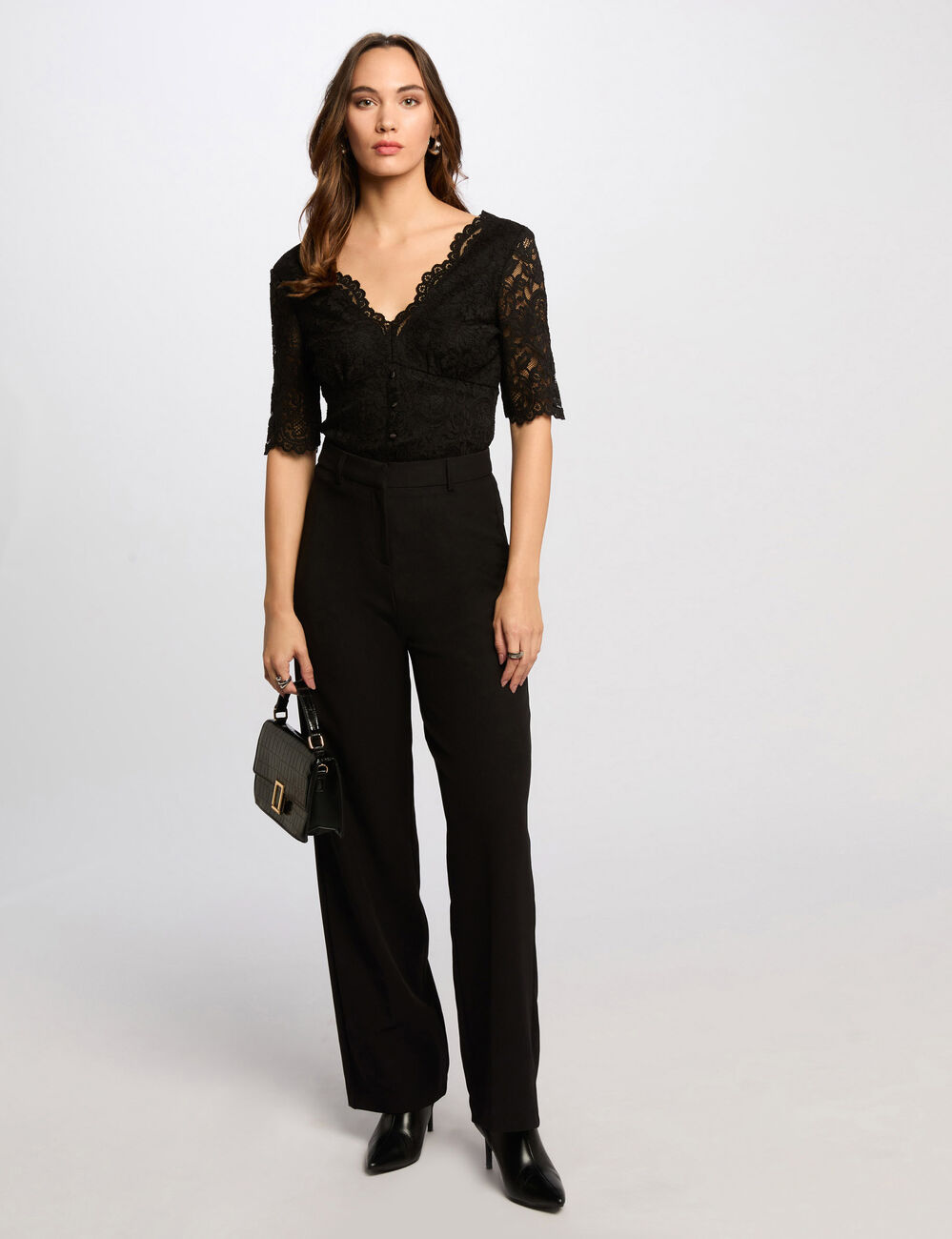 3/4-Arm-Shirt mit Spitze schwarz damen
