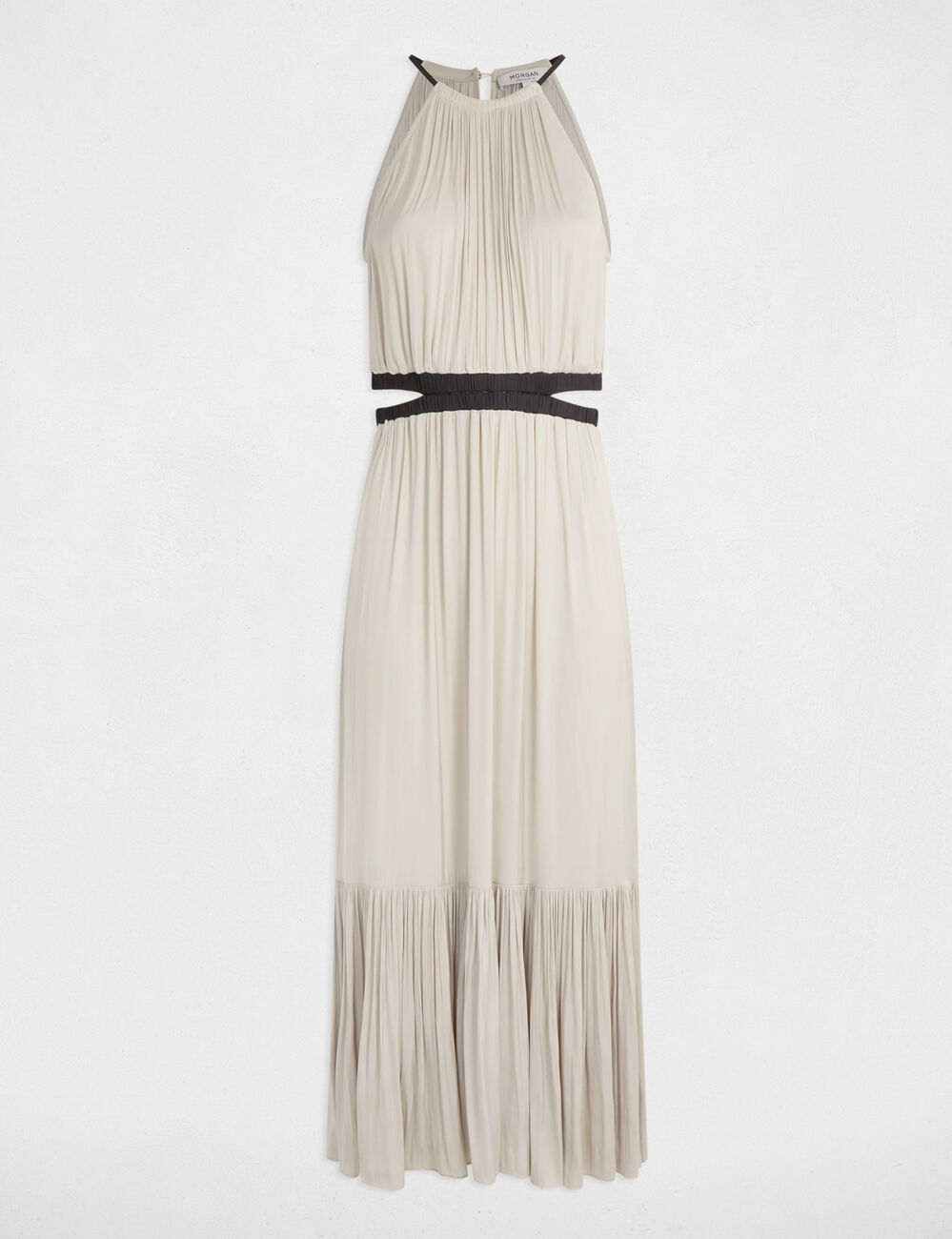 Robe longue droite satin beige femme
