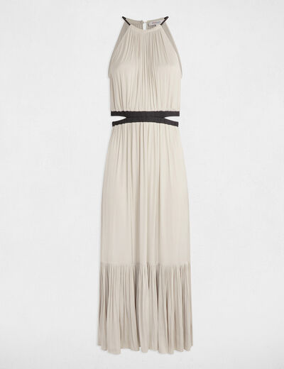 Robe longue droite satin beige femme