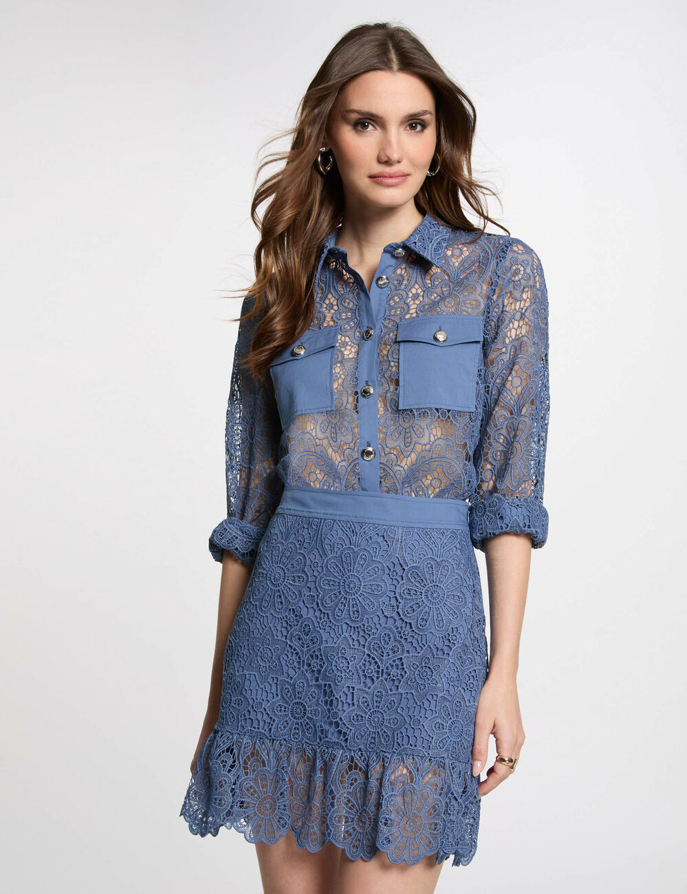 Langarmhemd bleu gris damen