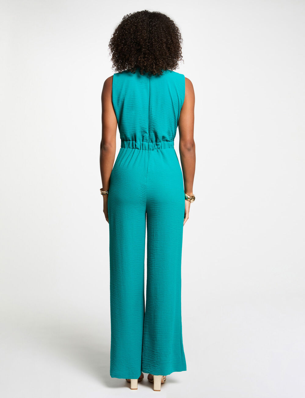Jumpsuit mit weitem Bein und Schleife türkisblau damen