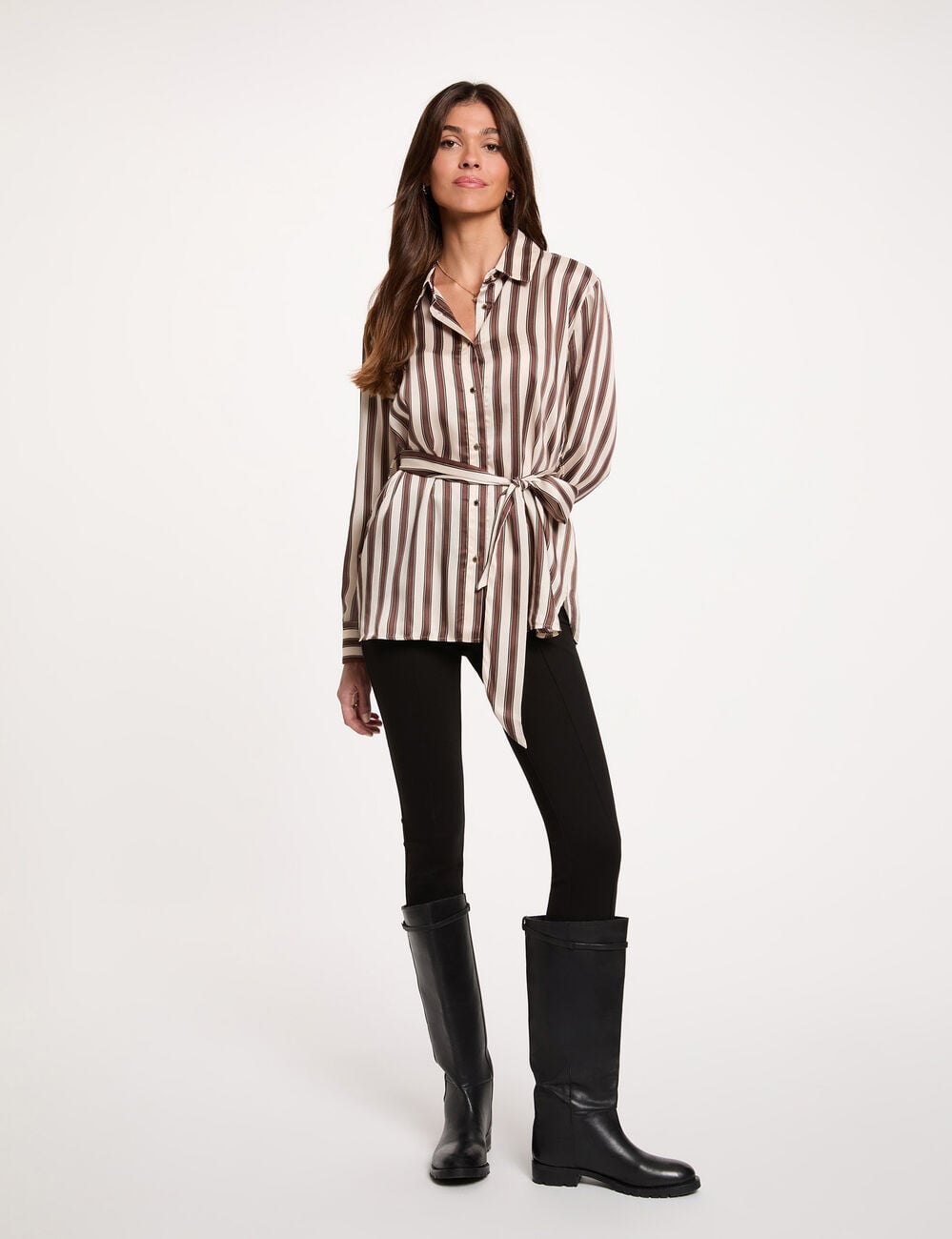 Chemise ray&eacute;e ceintur&eacute;e multicolore femme