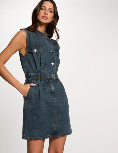 Robe courte droite en jean denim stone femme