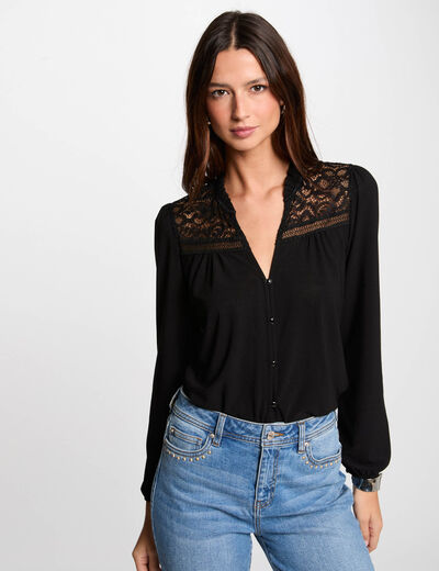 Langarm-T-Shirt schwarz damen
