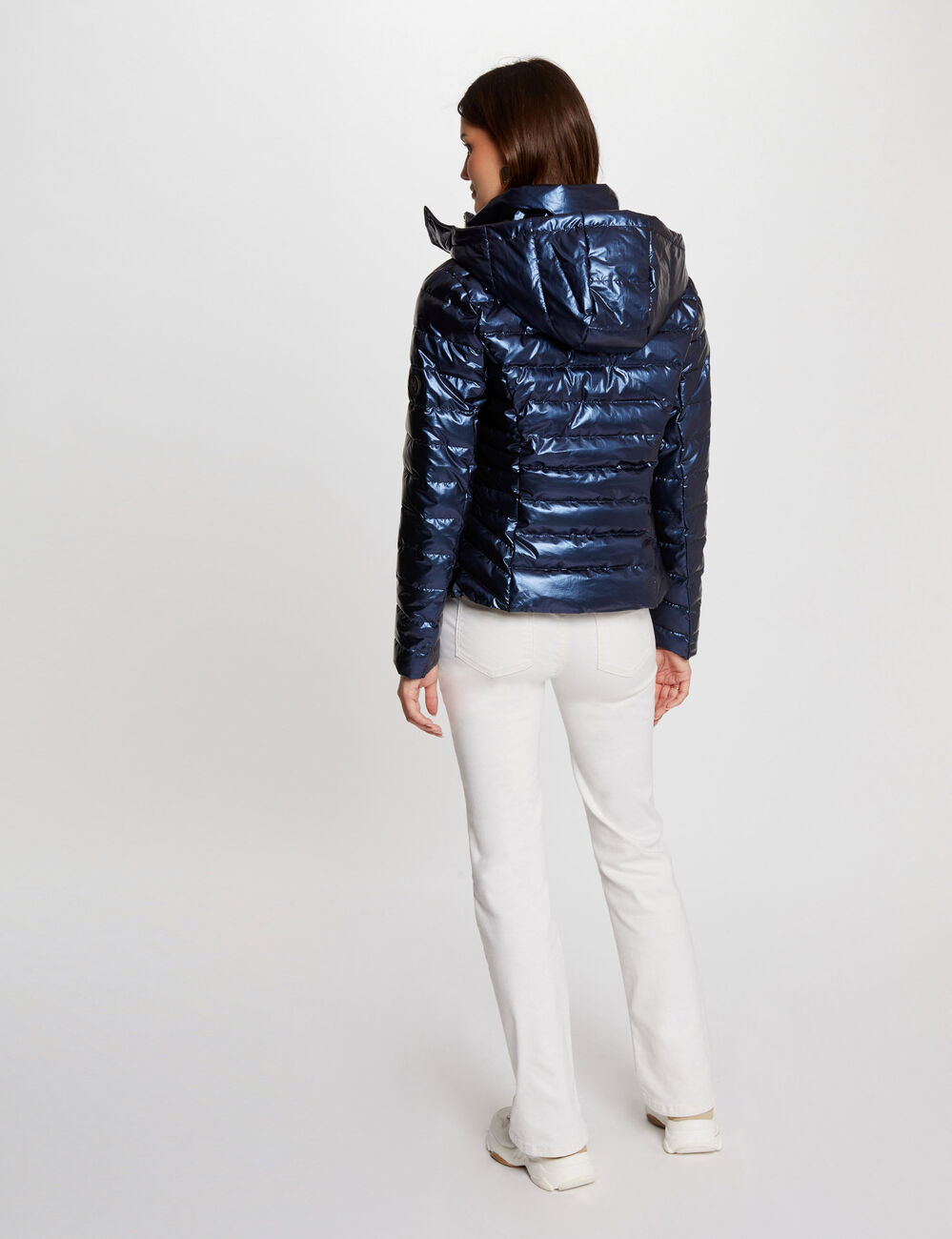 Metallisierte Daunenjacke mit Kapuze blau damen