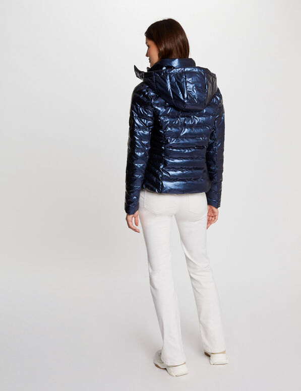 metallisierte daunenjacke mit kapuze blau damen Metallisierte Daunenjacke mit Kapuze blau damen