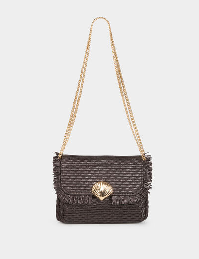Sac bandouli&egrave;re fermoir marron fonc&eacute; femme