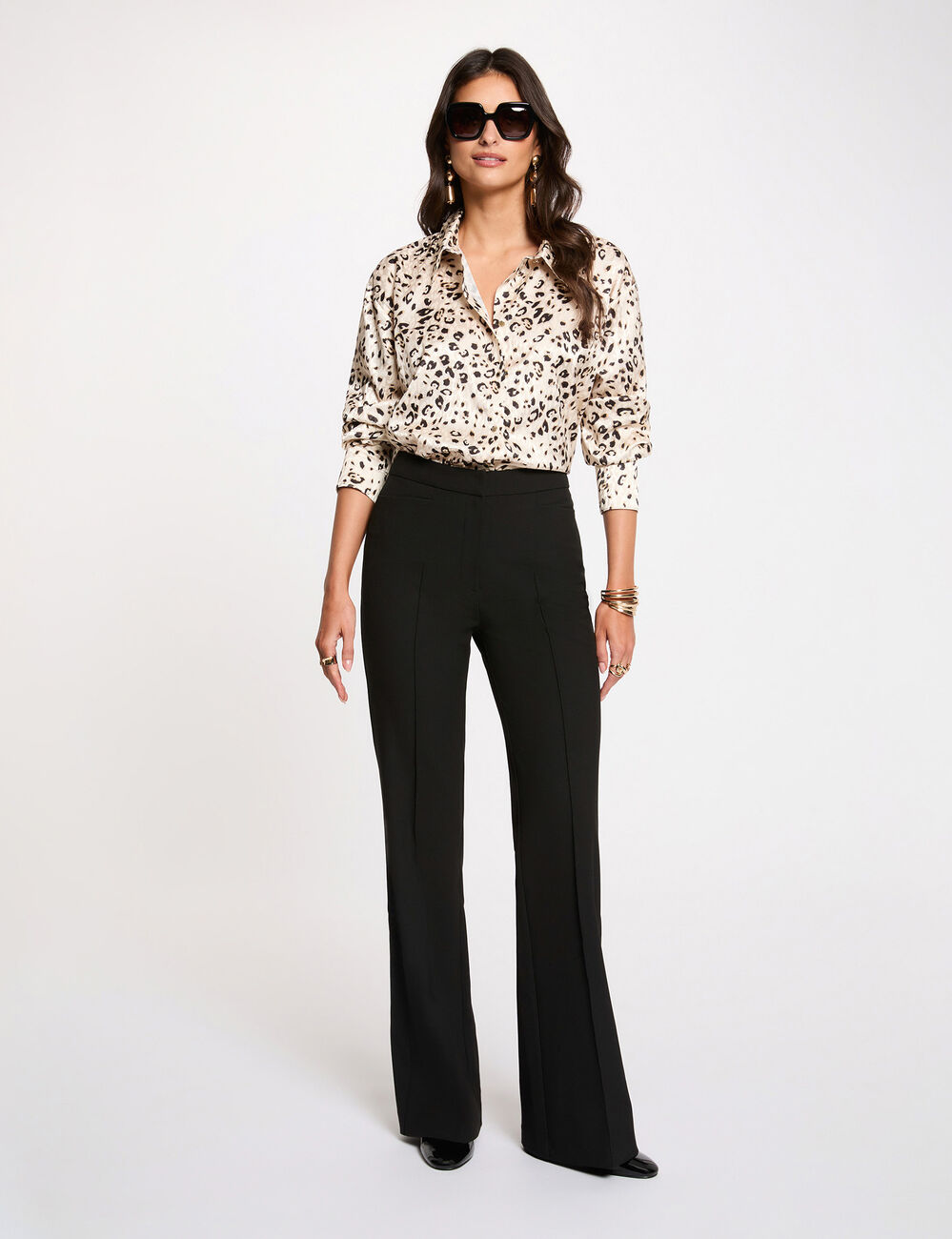 Bootcut hochgeschnittene Hose schwarz damen