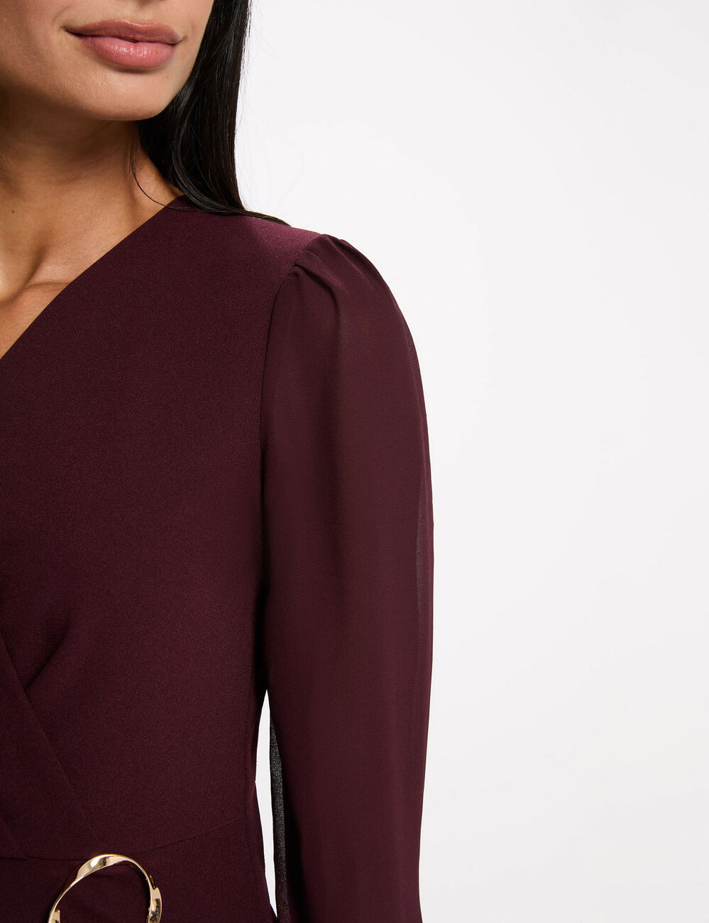 Robe courte voile bordeaux femme