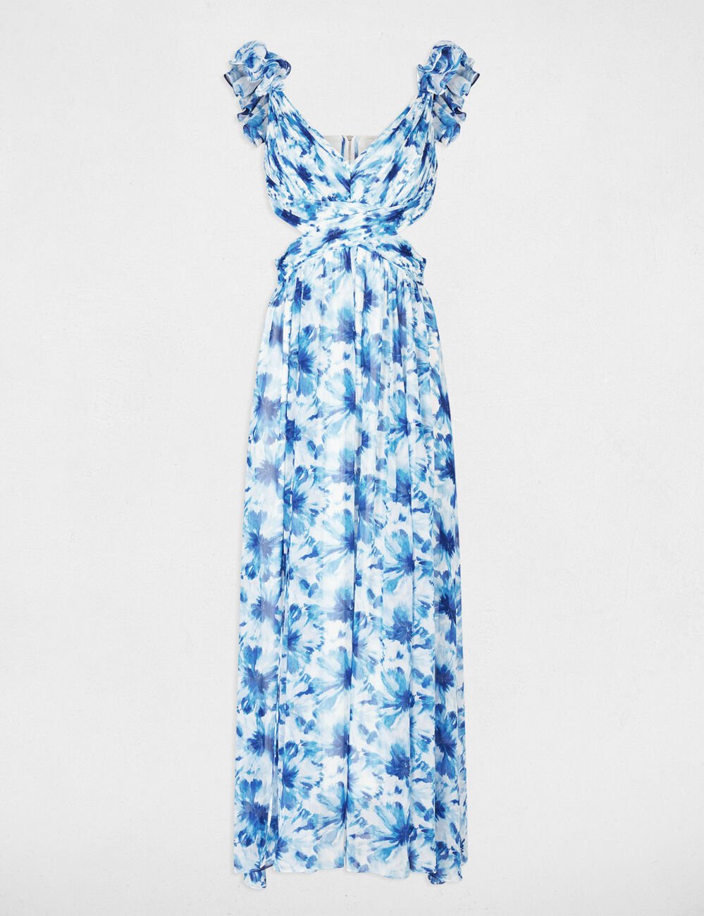 Robe longue florale &eacute;vas&eacute;e bleu marine femme