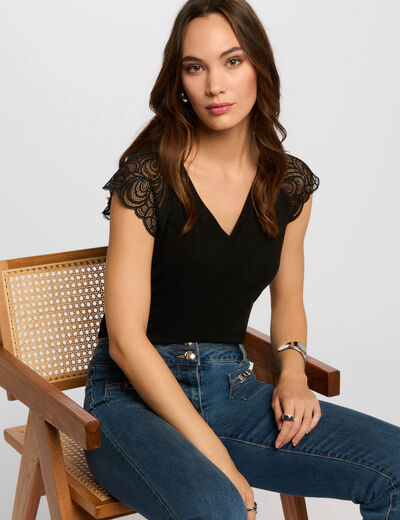 Kurzarm-T-Shirt schwarz damen