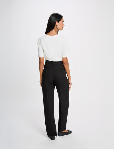 Pantalon large taille haute noir femme