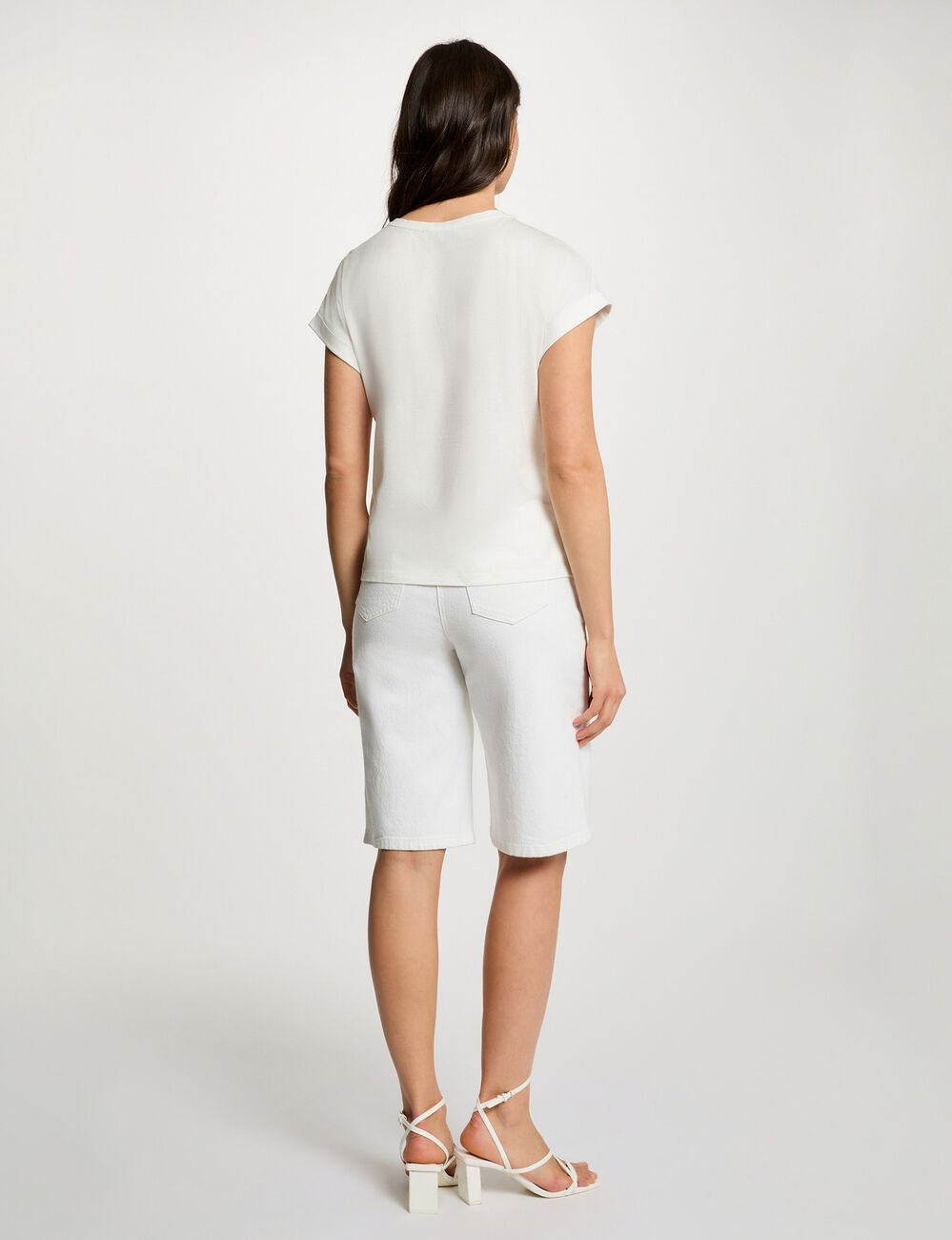 T-shirt col rond manches courtes blanc femme