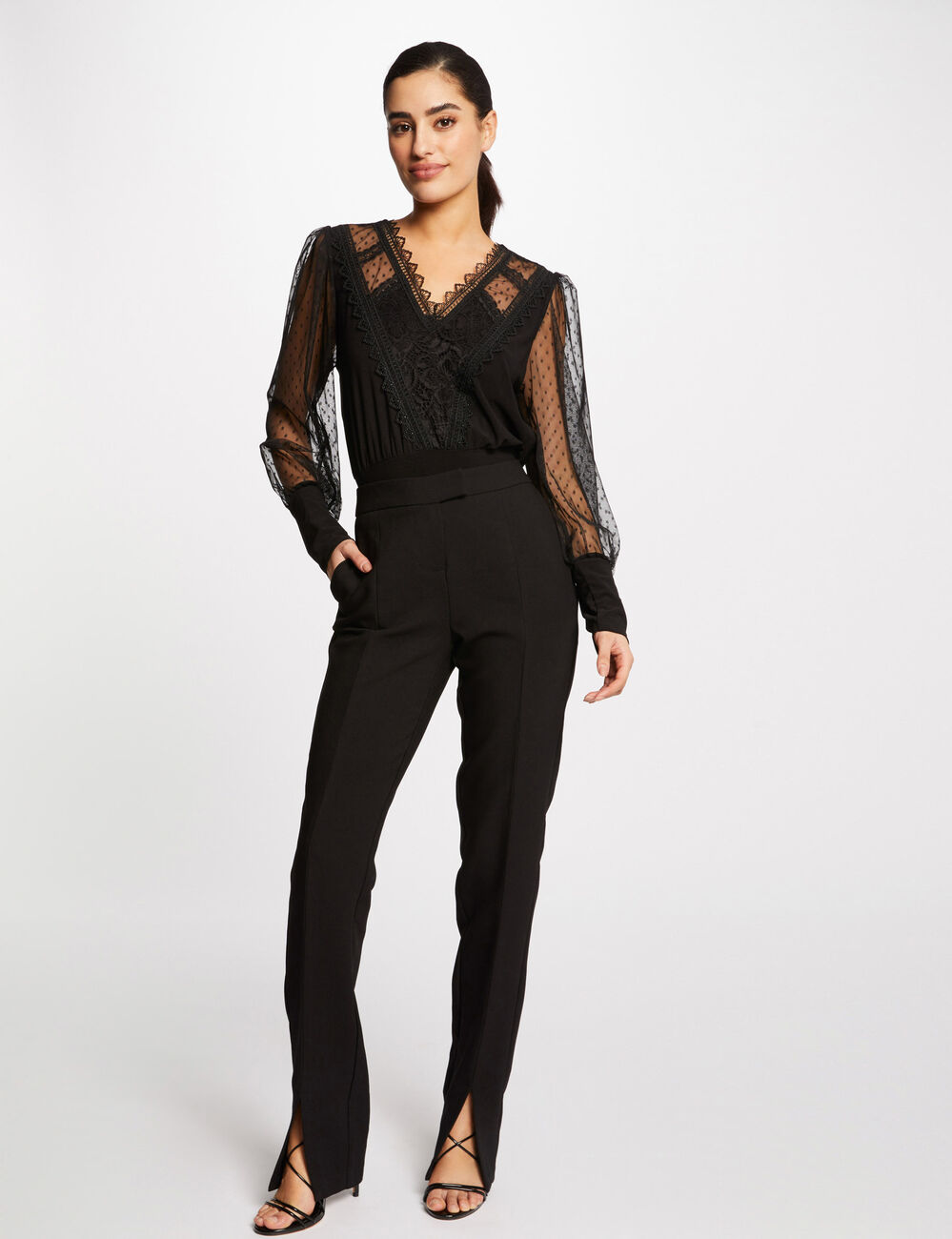 Langarmshirt mit Plumetis schwarz damen