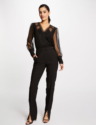 Langarmshirt mit Plumetis schwarz damen