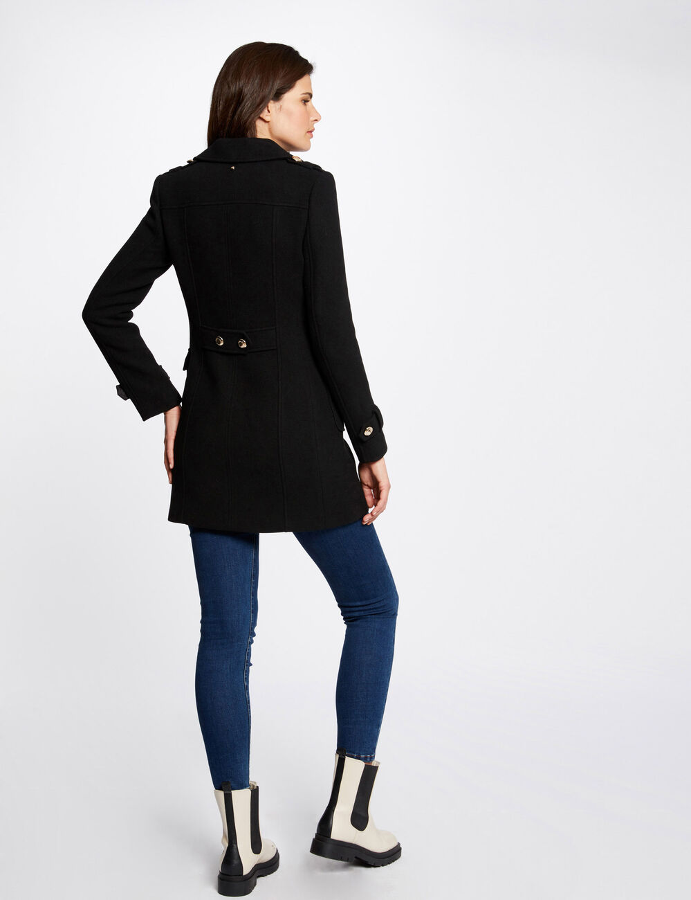 Manteau droit boutonn&eacute; noir femme