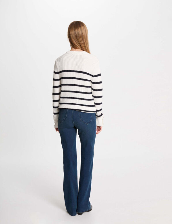 Rundhals-Pullover mit Streifen weiss damen