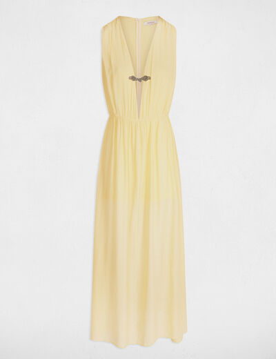 Robe longue droite jaune pastel femme