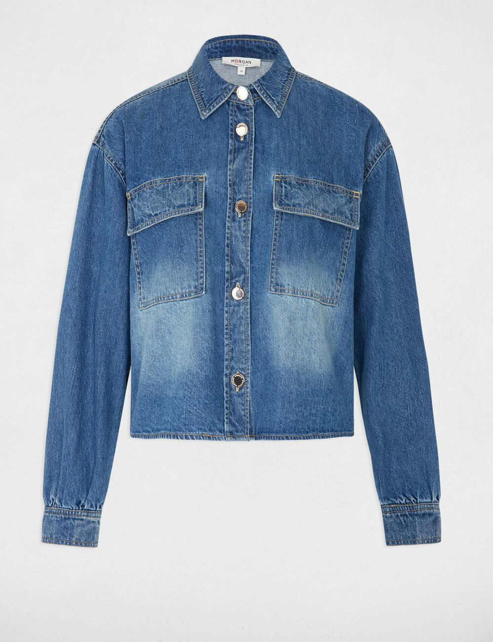 Veste droite en jean denim stone femme