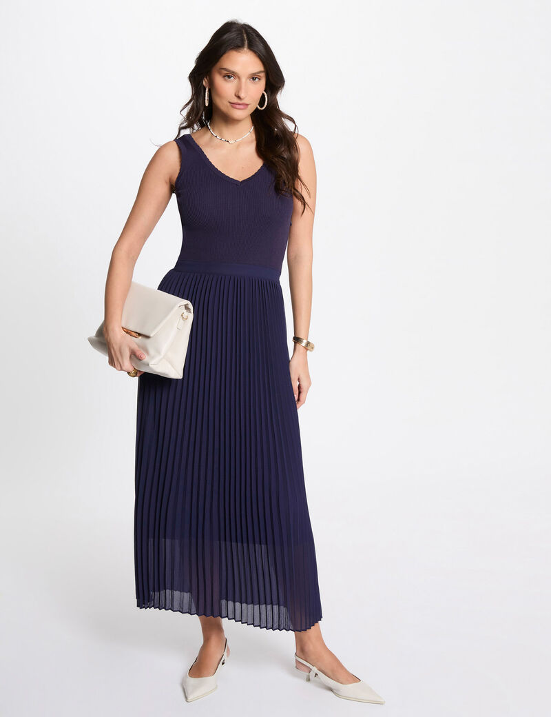 Robe tricot longue cintrée bleu marine femme
