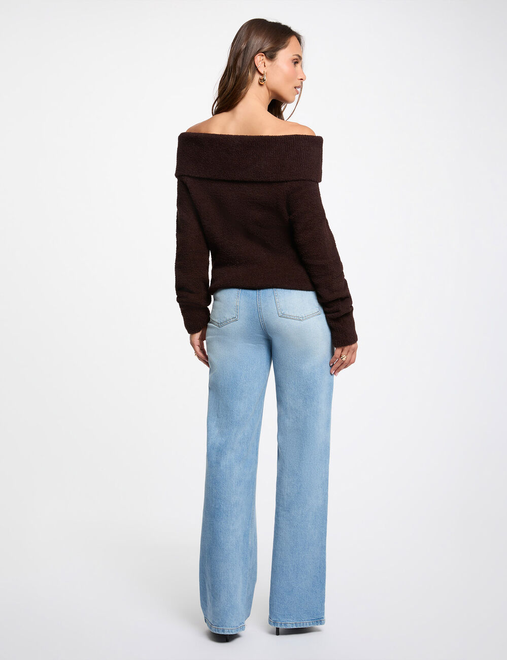 Off-Shoulder-Pullover dunkelbraun damen