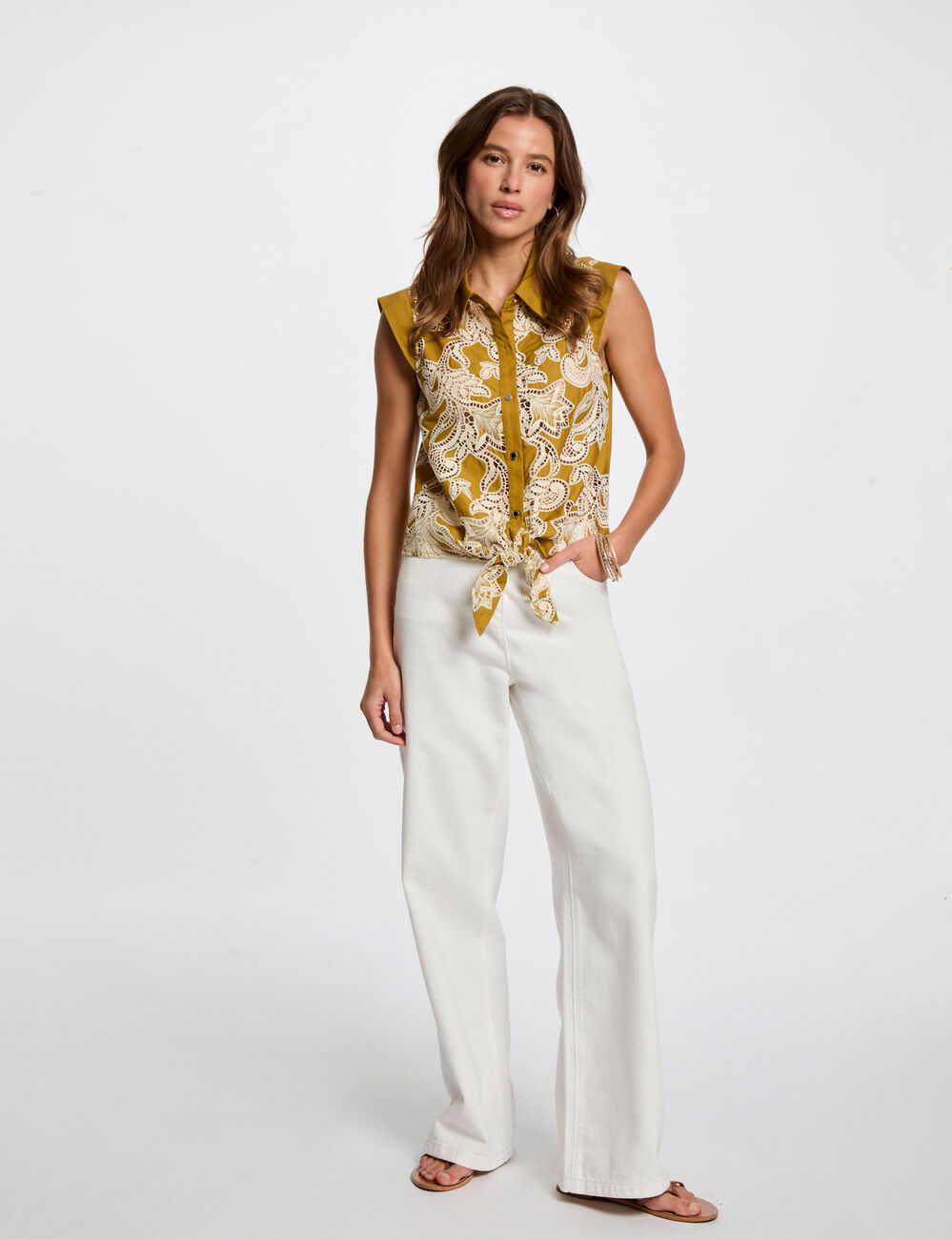 Chemise sans manches vert kaki femme