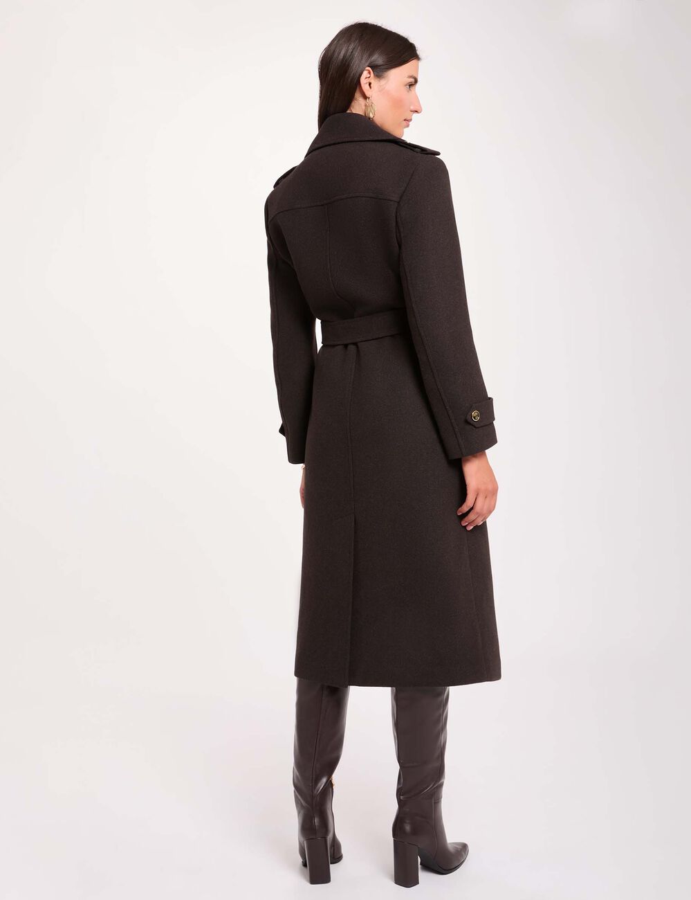 Langer Mantel mit G&uuml;rtel dunkelbraun damen