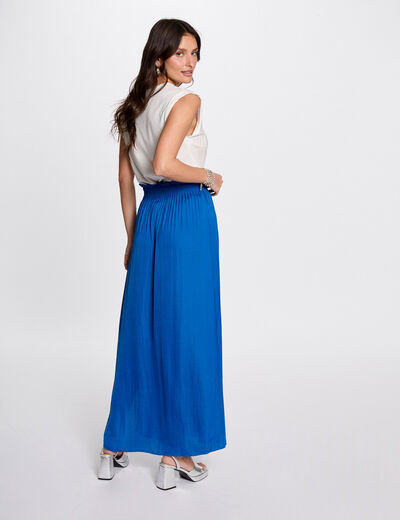 Jupe longue fluide taille élastiquée bleu electrique femme