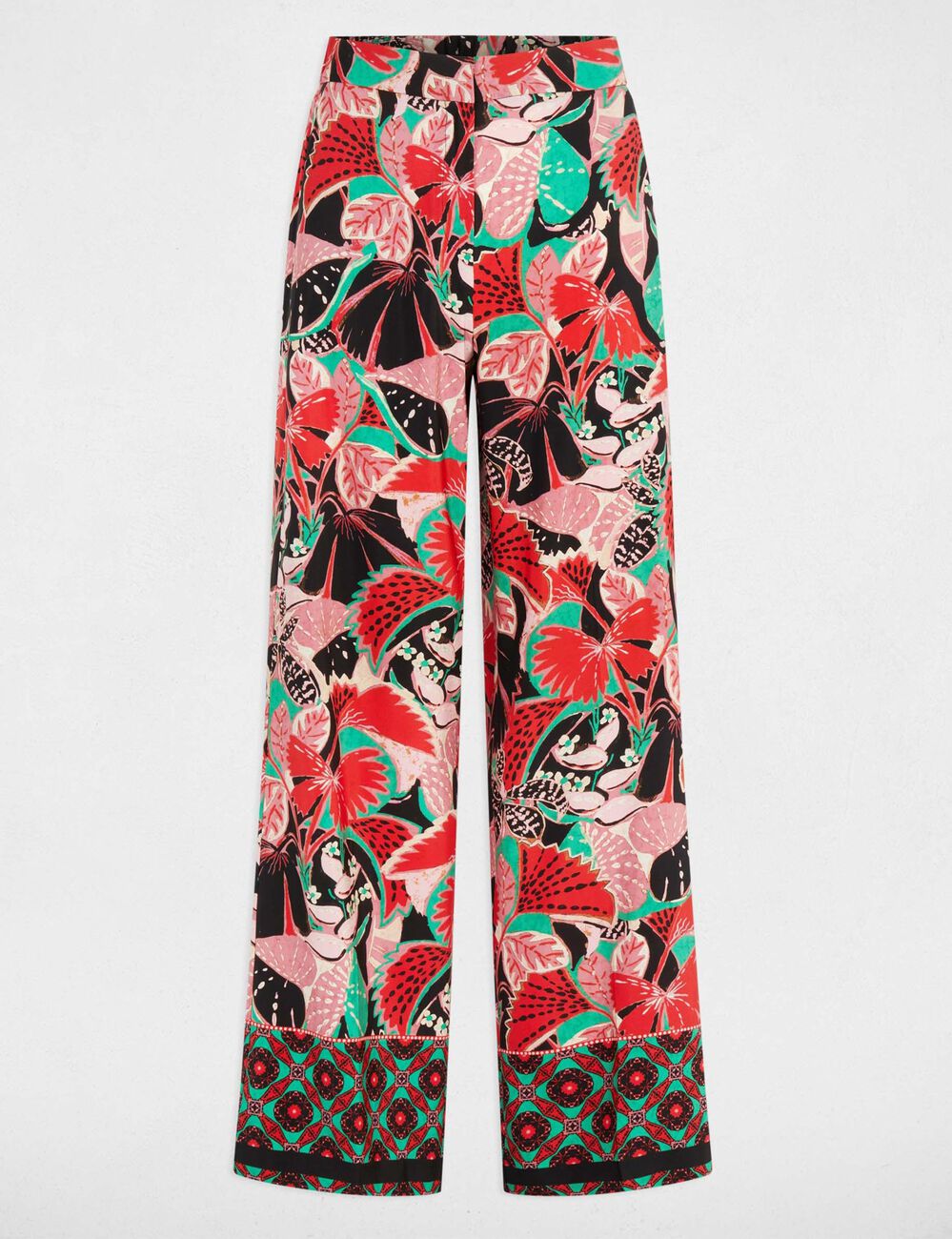 Pantalon large imprimé multicolore femme