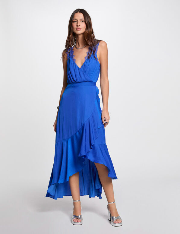 Robe longue droite fluide bleu electrique femme