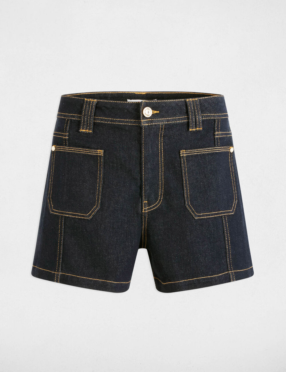 Short taille haute en jean denim brut femme