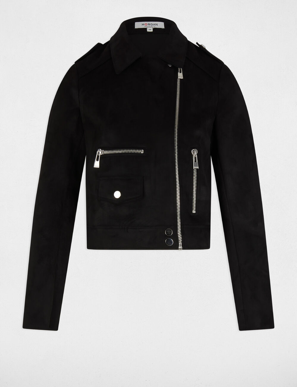 Blouson court zippé suédine noir femme