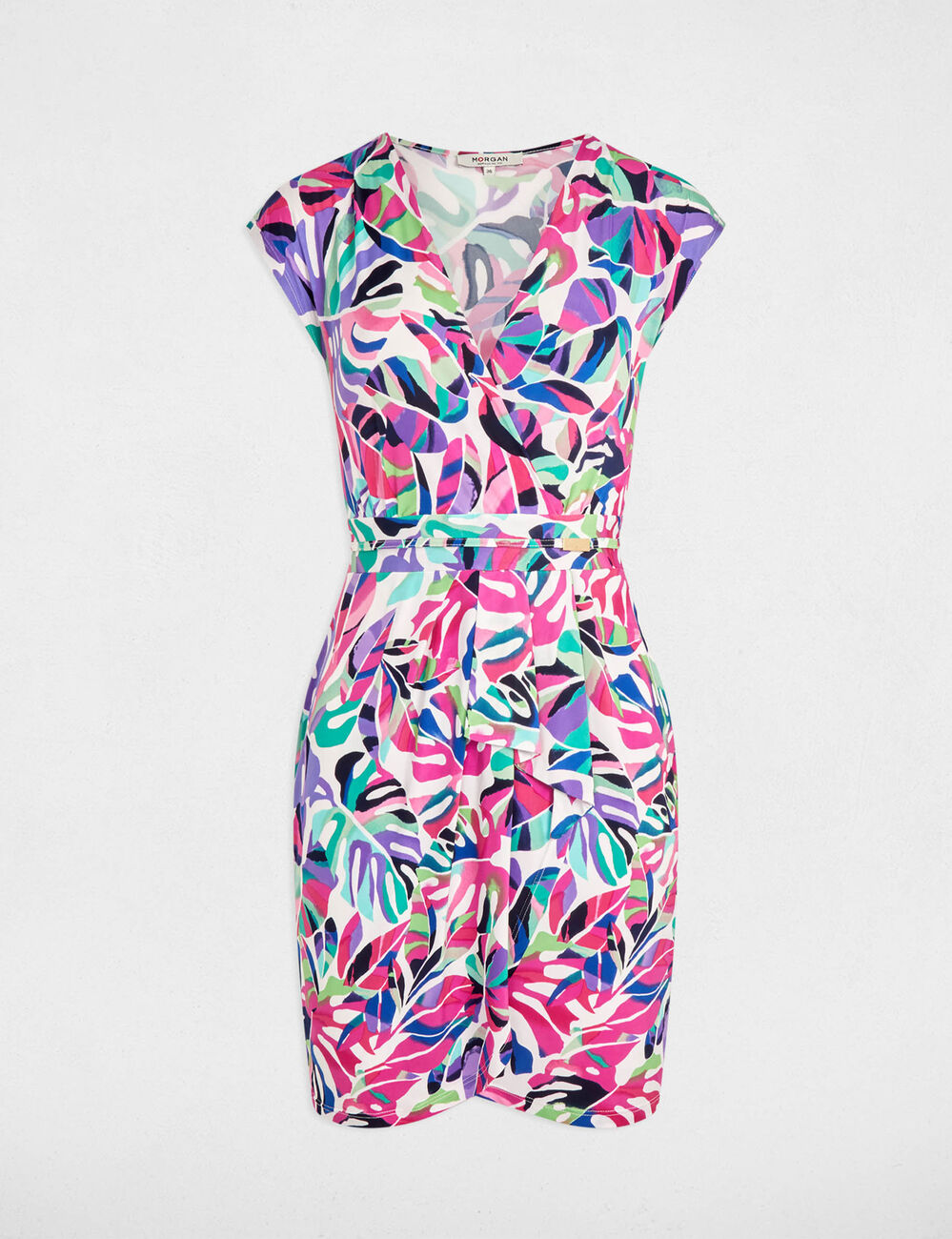 Robe courte ajustée imprimée multicolore femme