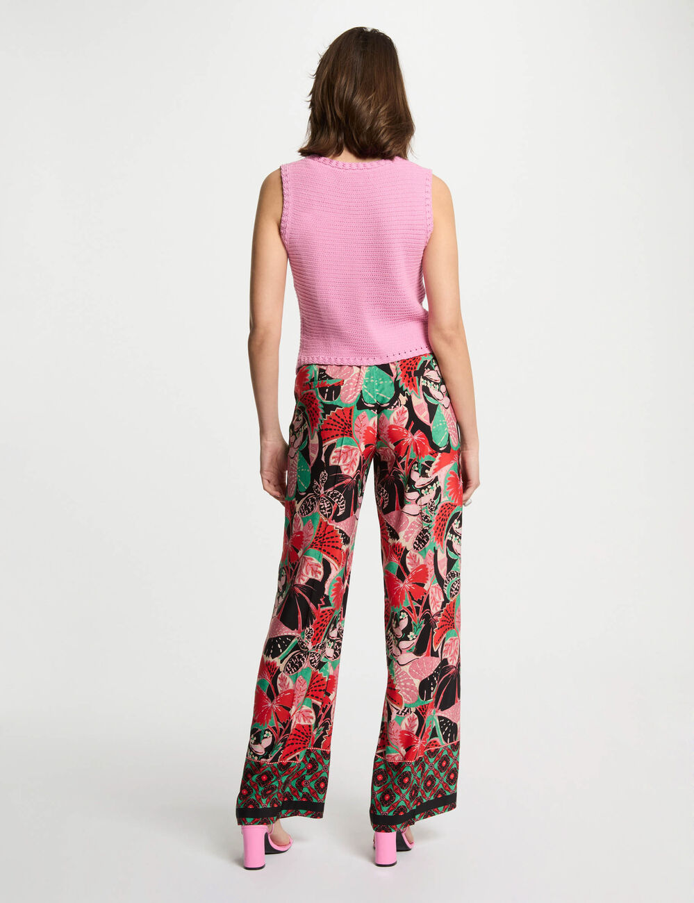 Pantalon large imprimé multicolore femme