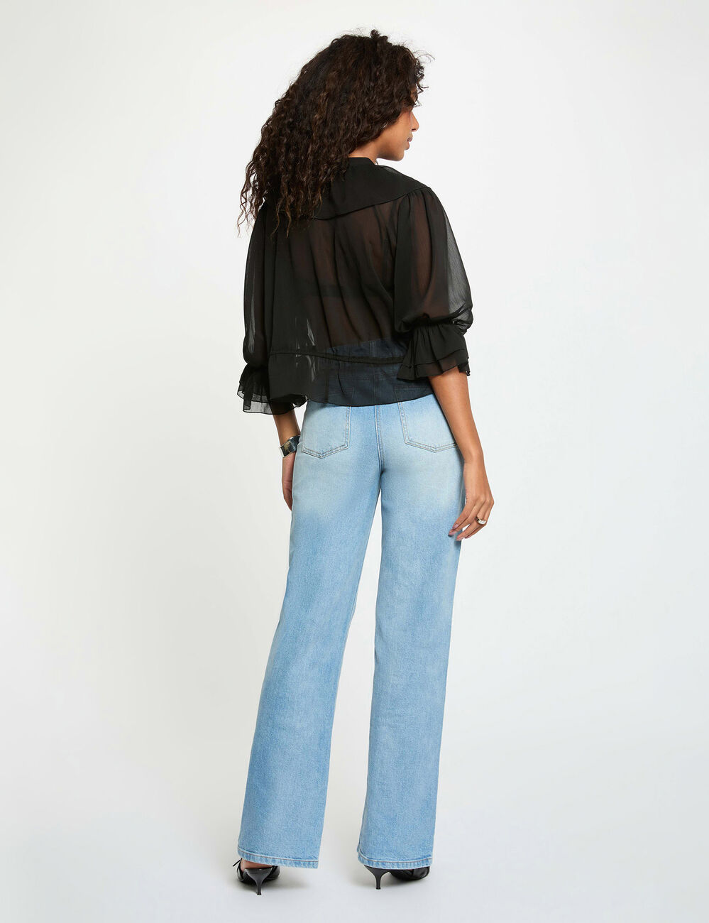 Bluse aus Voile mit V-Ausschnitt schwarz damen