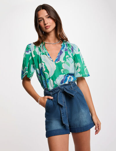 Gürtete Jeansshorts stone denim damen