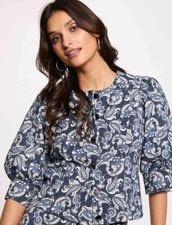 Veste manches bouffantes bleu femme