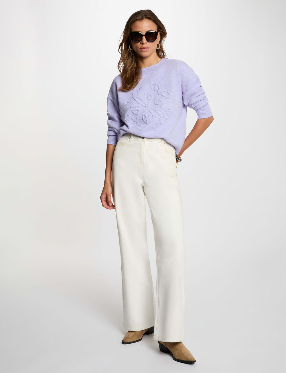 Pull col rond mauve femme