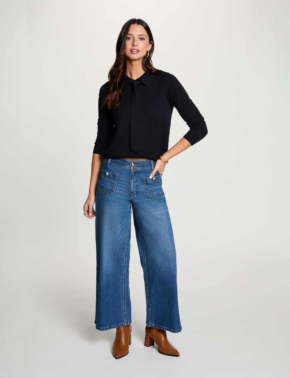 Jean large taille haute denim stone femme