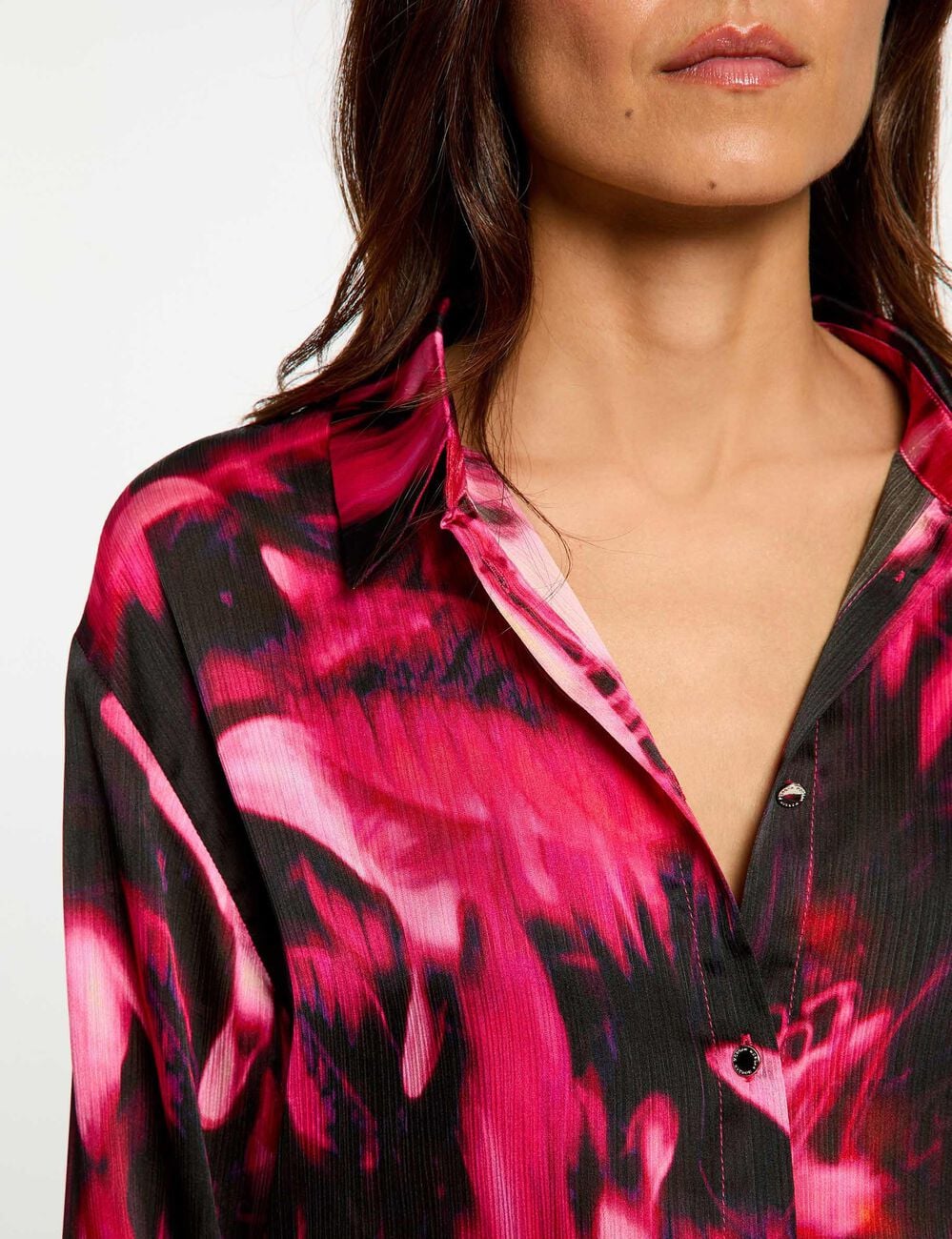 Chemise satin&eacute;e col &agrave; revers multicolore femme