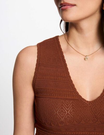 Mesh-Top mit V-Kragen cognacbraun damen