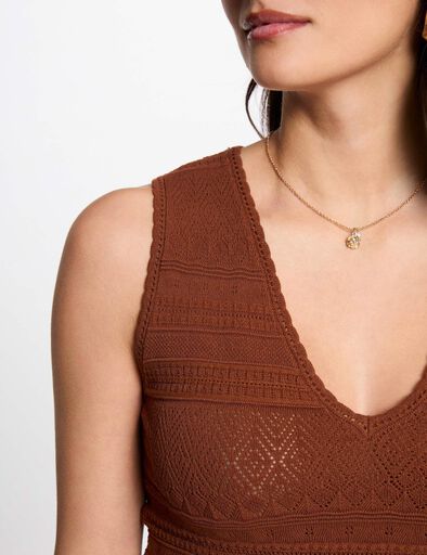 mesh top mit v kragen cognacbraun damen Mesh-Top mit V-Kragen cognacbraun damen