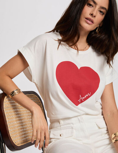 Gerades T-Shirt mit Schriftzug weiss damen