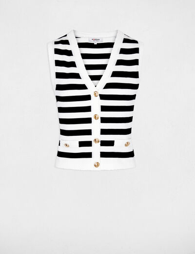 Gilet sans manches ray&eacute; blanc femme