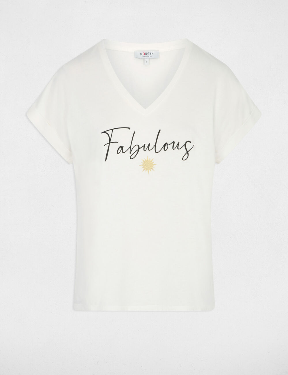 T-Shirt mit V-Ausschnitt, kurze &Auml;rmel weiss damen