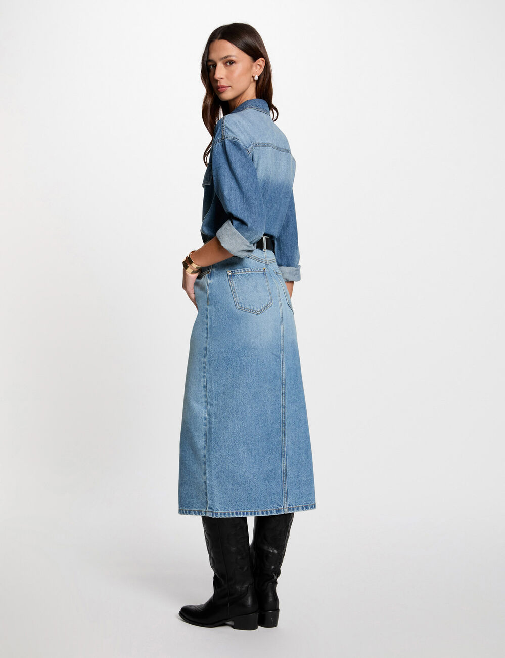 Veste droite en jean denim stone femme