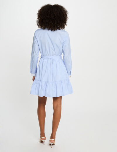 Robe courte trapèze rayée bleu ciel femme