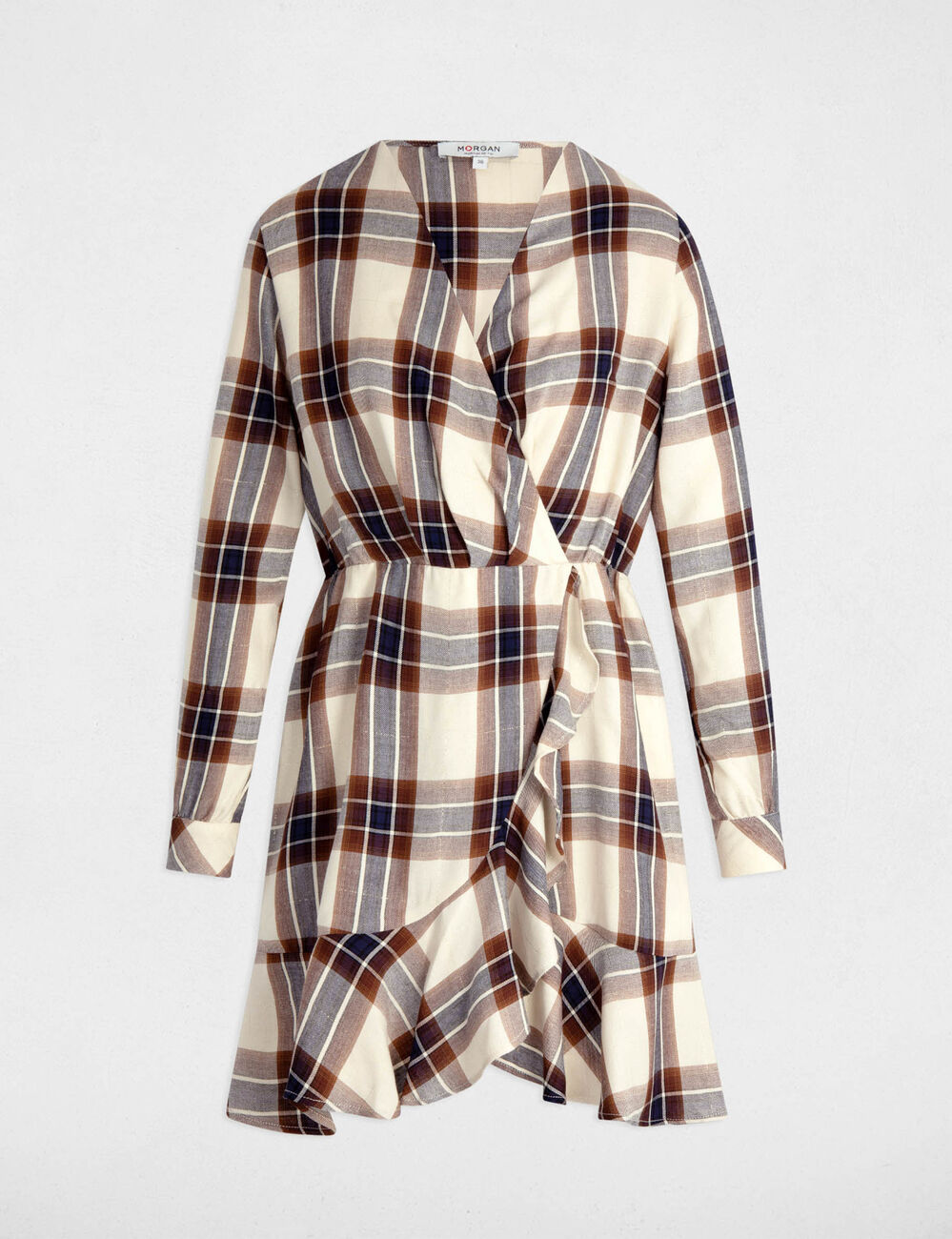 Robe portefeuille à carreaux multicolore femme